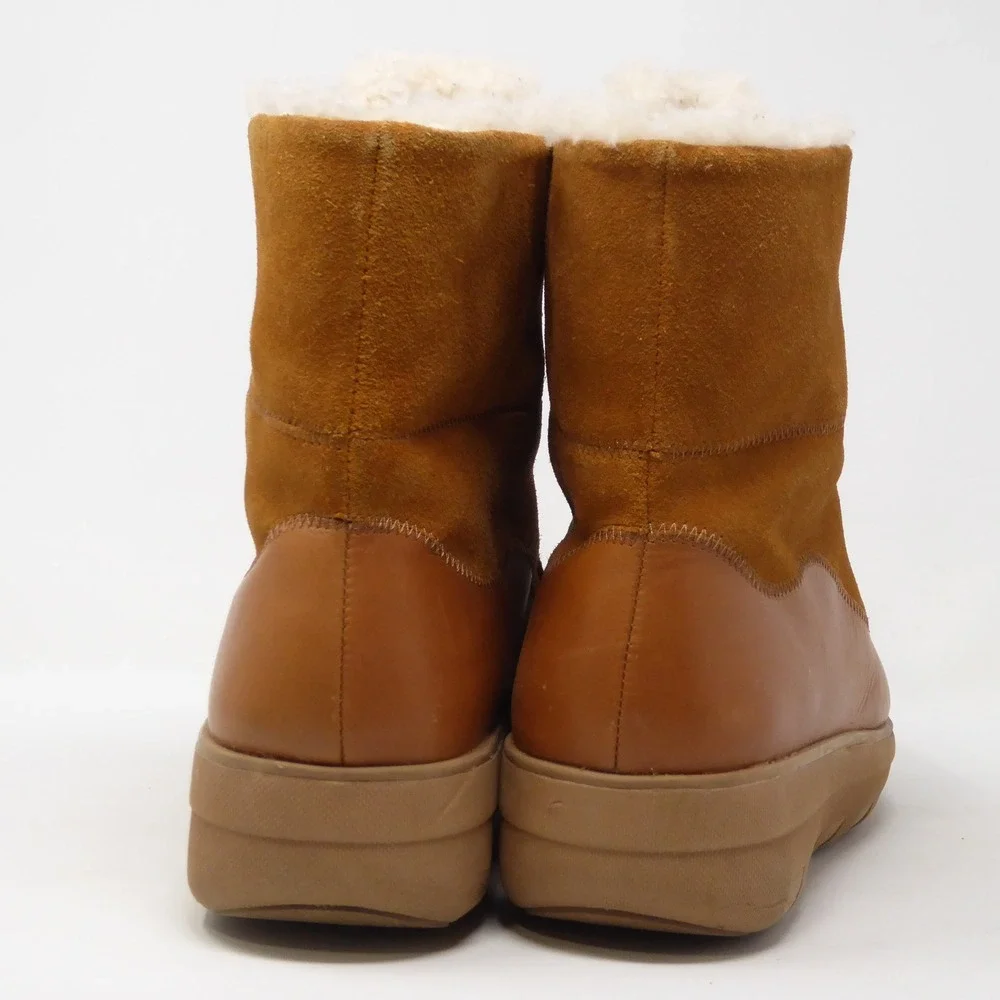 FitFlop Mukluk III Women Boots Brown Leather Suede Shearling Lined Lace Up 9